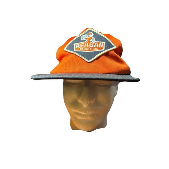 Vintage Reagan Equipment Co. Snapback Dad Hat Trucker Cap Orange Black Mesh 80s - Picture 3 of 8